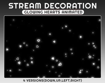 Decoración animada para stream con corazones, overlay de corazones blancos brillantes para Twitch, overlay de corazones cayendo para Twitch, overlay de corazones adorables para stream