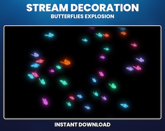 Superposición de Twitch de mariposa animada, explosión de mariposa colorida, complemento para transmisión de San Valentín