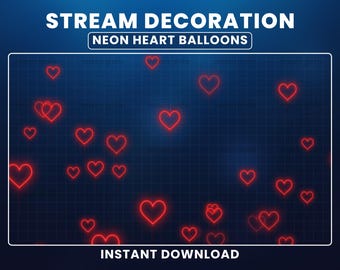 Neon Heart Balloons Flying, Valentine Twitch Overlay, Animated Hearts Stream Overlay