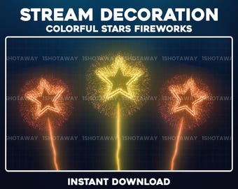 Animated Star Firework Twitch Overlay, Festive Stream Overlay Add-On, Colorful Stars Fireworks, Holiday Party, New Year, Christmas