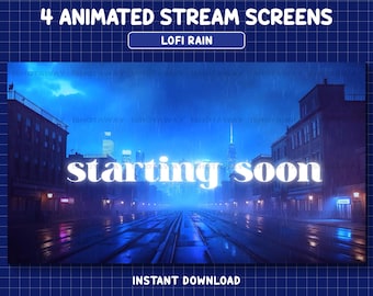Superposición de Twitch de lluvia lofi, pantallas animadas de transmisión de lluvia, fondo acogedor de Vtuber