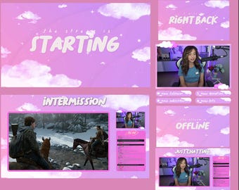 Paquete de superposiciones animadas de Twitch de color rosa kawaii para streamers