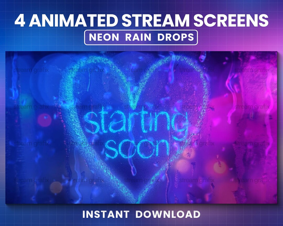 Loading Screen Heart R Neon Heart Twitch Overlay, Lofi Rain Animated Stream Screens, Valentine ...