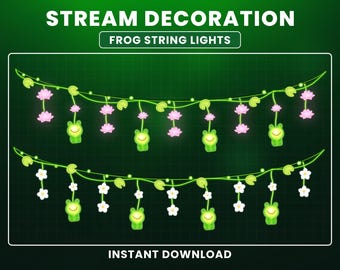 Superposición de Twitch con luces de rana animadas, bonita decoración de cadena de luces para stream, complemento de streamer kawaii