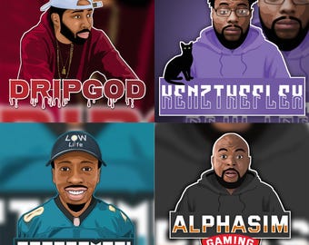 カスタムゲームマスコットロゴ、漫画風ロゴ、Twitch YouTube、パーソナライズされたストリーマーロゴ