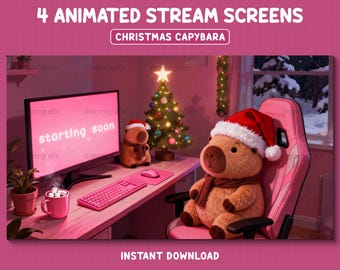 Bonita superposición navideña para Twitch, pantallas navideñas acogedoras para Twitch, árbol de Navidad, bonitas pantallas de transmisión de capibara, superposición navideña animada