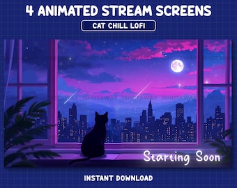 Cat Twitch Overlay, Cute Lofi Stream Screens, Cozy Stream Overlay