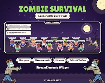 Zombie Survival Twitch Chat Game Widget, Halloween StreamElements Widget, Giveaway Picker, Interactive Stream Game