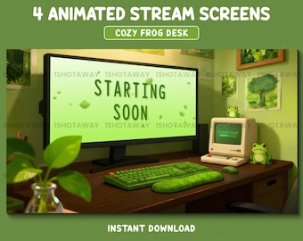 Animated Frog Stream Overlay, Cute Kawaii Froggy Twitch Screens, Cozy Vtuber Overlay