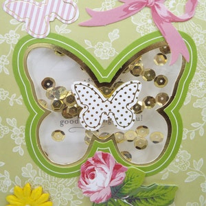 Green Butterfly Love Luck Gold Sequins Shaker Card 2018 Card Handmade