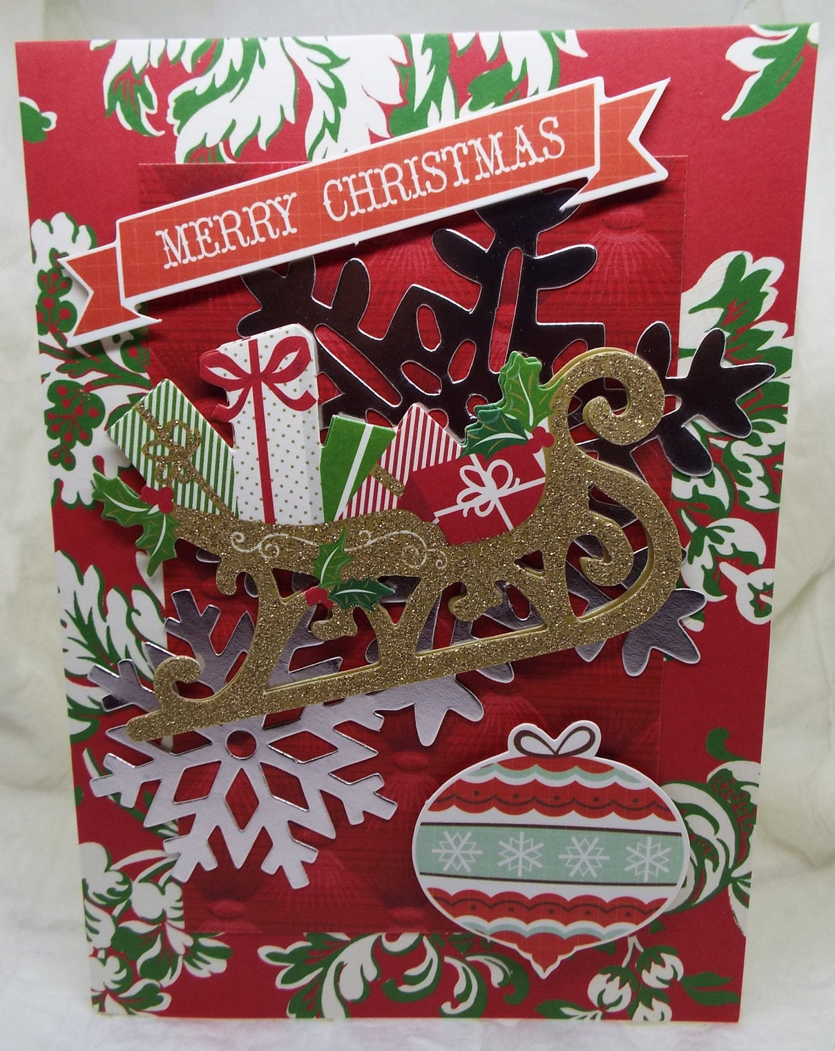 Merry Christmas Sled Christmas Card 2017 - Etsy