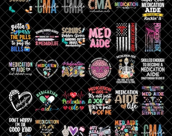 Medication Aide PNG Bundle, Funny Med Aide Quotesn Png, CMA Nurse Sublimation Designs, Medical Staff png, Healthcare Worker Gift