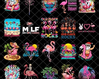 Sommer Flamingo PNG Bundle, Preppy Sommer Vibes Png, Flamingo Strand Png, Küsten Png, Tropischer Sommer Kokette Png, Girly Sommer Shirt Design