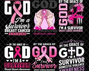 By The Grace of God PNG Bundle, Breast Cancer Awareness, I'm a Survivor Sublimation, Pink Ribbon Shirt Design, Faith Inspirational PNG