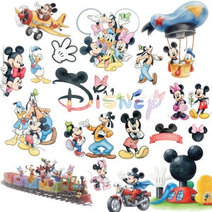 Schattige set met meer dan 150 Mickey en vrienden • Fijne aquarelverf • Disneyfiguren, Mickey en vrienden • Digitale aquarelset • Clipart voor kinderen
