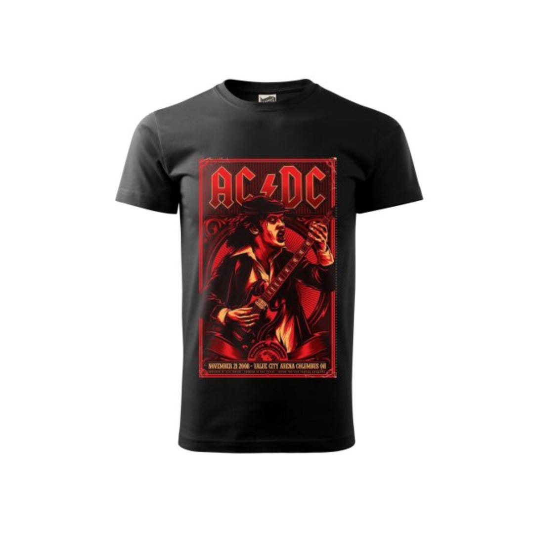 AC/DC Columbus 2008 Concert Poster Shirt, Red Black Angus Young Guitar ...