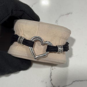 Massives Sterling Silber Brighton Herz Armband, Schwarze Kordel Designer Schmuck Bild 4