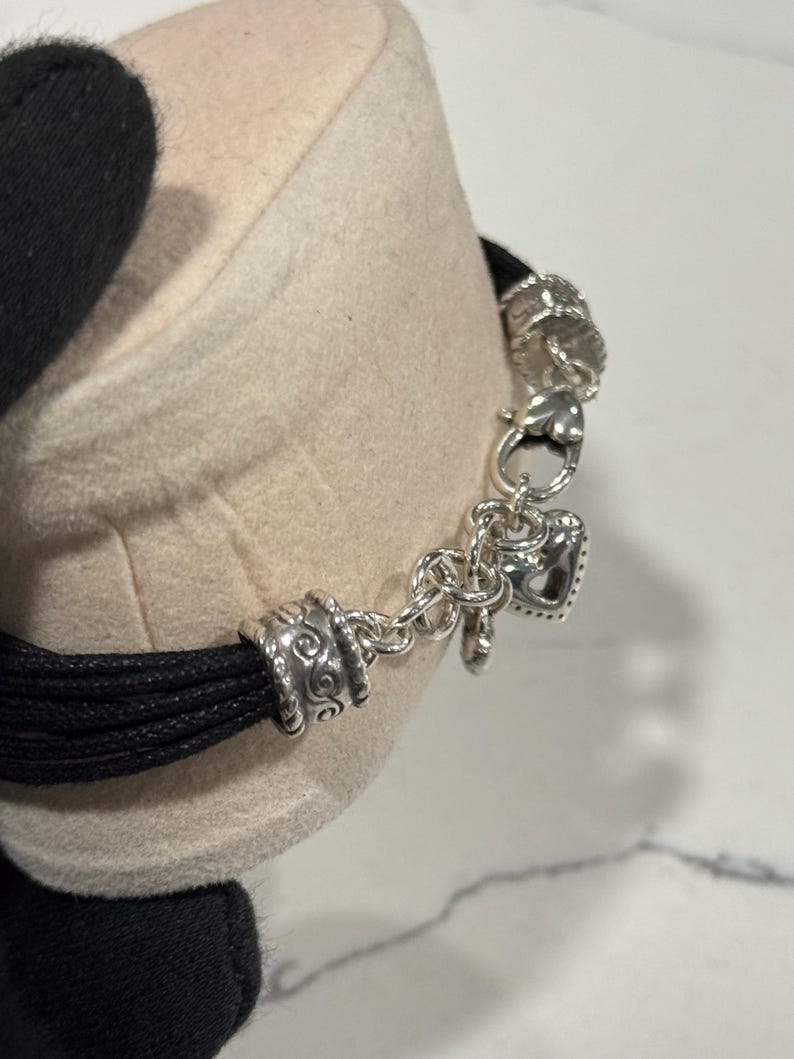 Massives Sterling Silber Brighton Herz Armband, Schwarze Kordel Designer Schmuck Bild 9