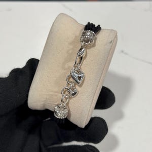 Massives Sterling Silber Brighton Herz Armband, Schwarze Kordel Designer Schmuck Bild 5