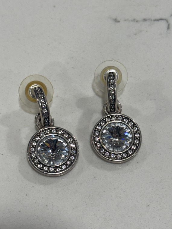 MIGLIO Crystal Halo Drop Earrings – Silver Plated Dangle Jewelry