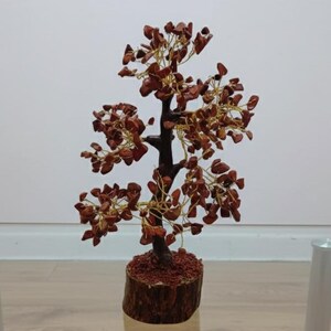 Red Jasper Crystal Tree Desk Ornament, Handmade Wire Bonsai Sculpture, Earthy Minimal Decor Accent, Mindful Gift For New Beginnings