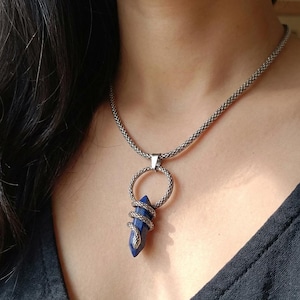 Elegant Lapis Lazuli Pendant | Deep Blue Point Necklace Charm with Snake Wrap Bail | Boho Statement Jewellery | Throat Chakra Gift for Her