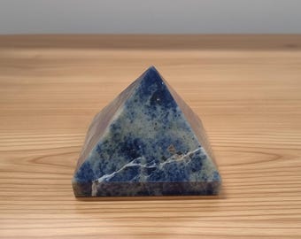 Natural Sodalite Pyramid Stone Sculpture | Pocket Size Crystal Decor For Study Desk And Mindfulness | Truth And Focus Theme Gift