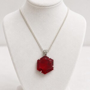Red Ruby Pendant Necklace 90-100 Ct, Wine Red Hexagon Faceted Stone Pendant With Silver Tone Bail, Special Occasion Gift Jewellery