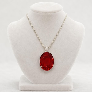 Handmade Ruby Pendant Necklace – July Birthstone Jewellery – Silver Oval Cut 90-100 CT Gemstone – Chakra Healing Crystal Gift for Women