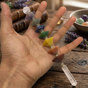 7 Chakra Crystal Energy Wand | Polished Gemstones Stacked with Quartz Point | Grounding to Crown Focus, Altar Tool, Mindfulness Gift