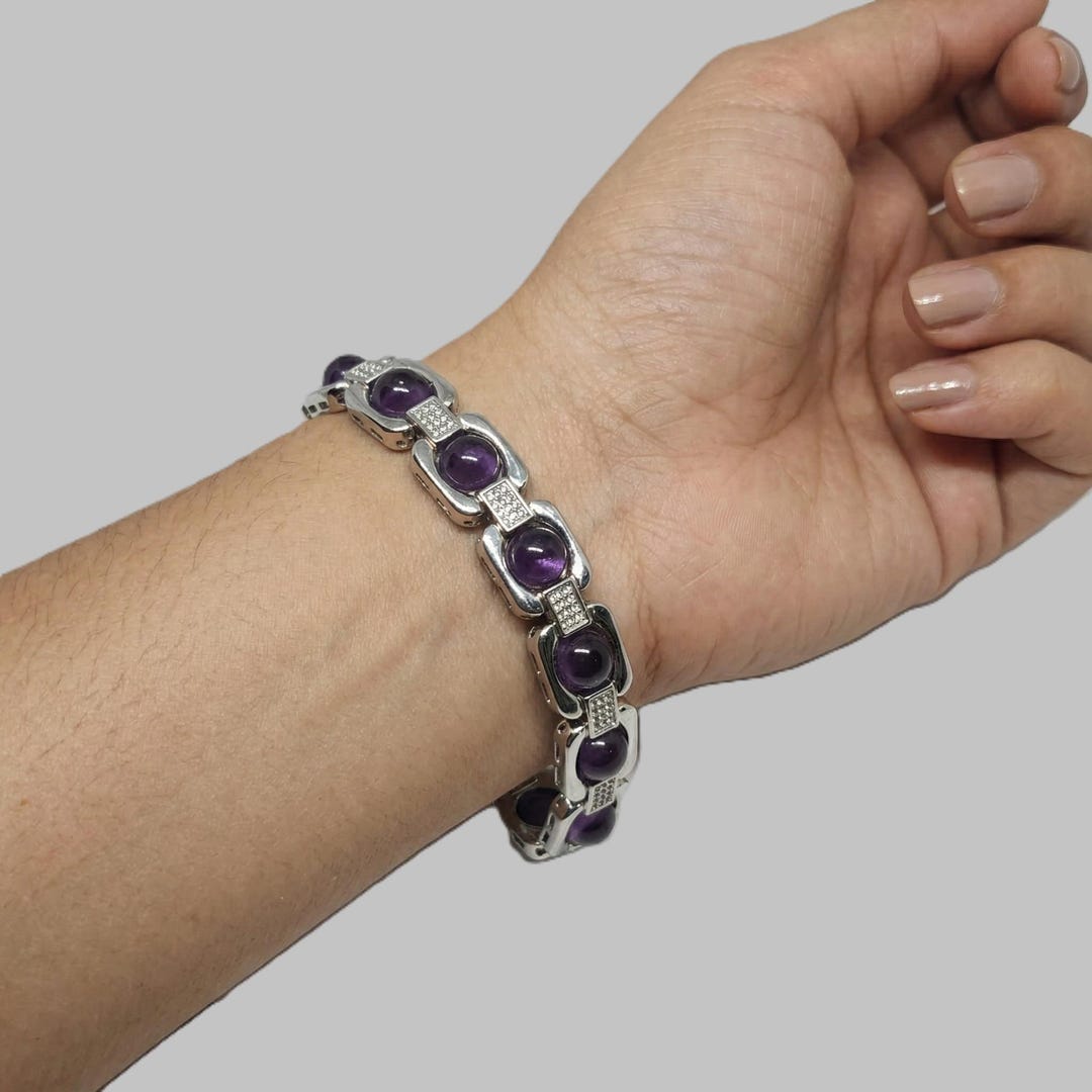 Buy Amethyst Gemstone Bracelet Silver Plated, Minimal Link Chain With ...
