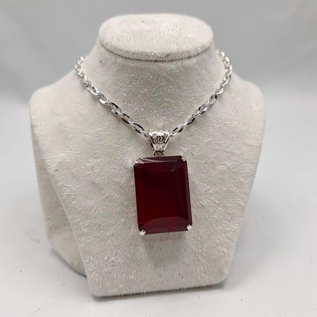 Red Ruby Pendant Necklace 100-110 CT | Emerald Cut Ruby Stone | Elegant ...