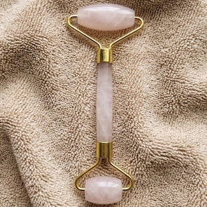 Rose Quartz Face Roller Massager | Natural Stone Dual End Tool | Smooth Serum Friendly Glide, Calming Ritual, Wellness Gift for Any Age