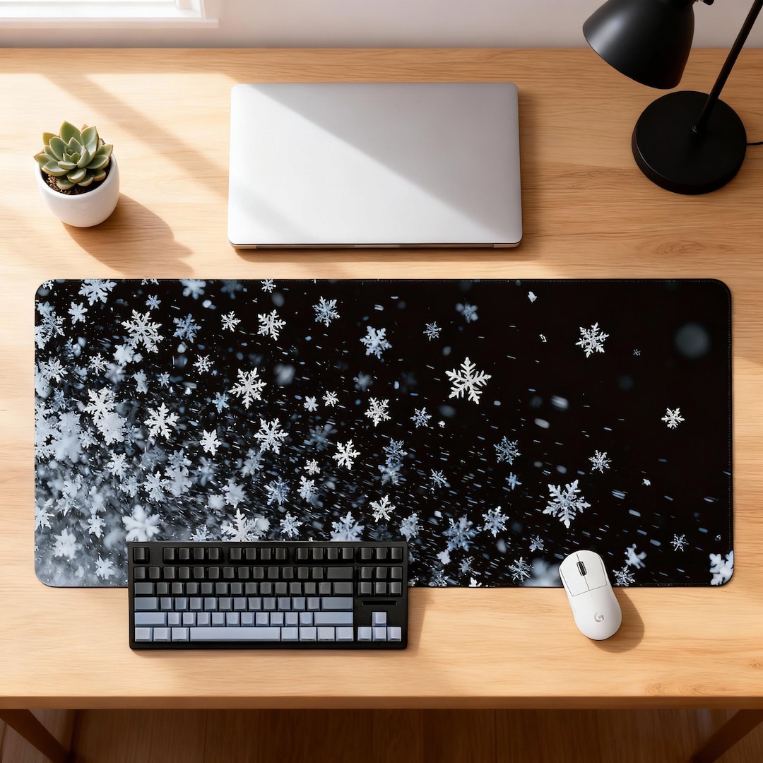 Computer Mouse Snowflake Winter Snowflake Desk Mat – Large Gaming Mouse Pad for Cozy Work & Play ...