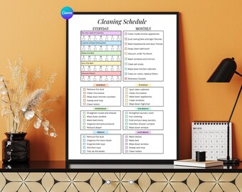 Bewerkbare checklist schoonmaakschema Afdrukbaar Dagelijks Wekelijks Maandelijks Schoonmaakschema Planner Huishoudelijk takenschema Digitale download