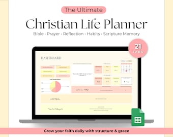 Planificador de vida cristiana, Hojas de cálculo de Google, Rastreador de hábitos, Planificador de fe, Lectura digital de la Biblia, Diario de oración, Reflexión diaria, Memorización de las Escrituras
