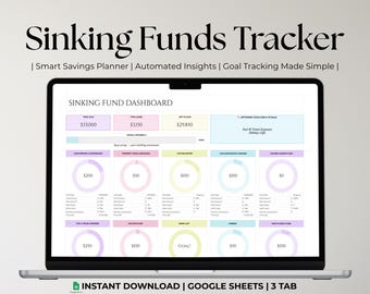 Seguimiento de fondos de reserva Hojas de cálculo de Google Planificador de presupuesto Plantilla de finanzas personales Panel de ahorros automatizado Organizador digital de dinero