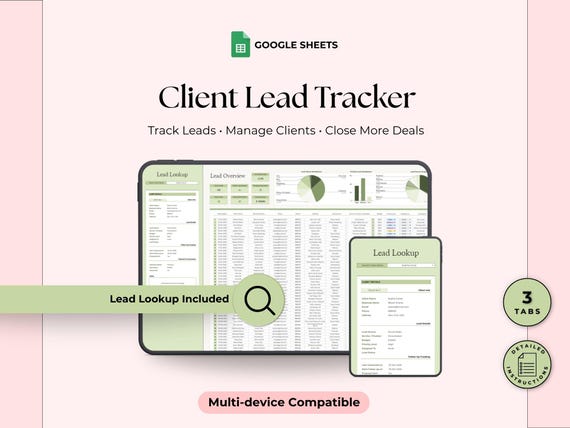 Client Lead Tracker Spreadsheet Google Sheets CRM Template for Freelancers Small Business Sales Follow Up Tracker Client and Lead Management