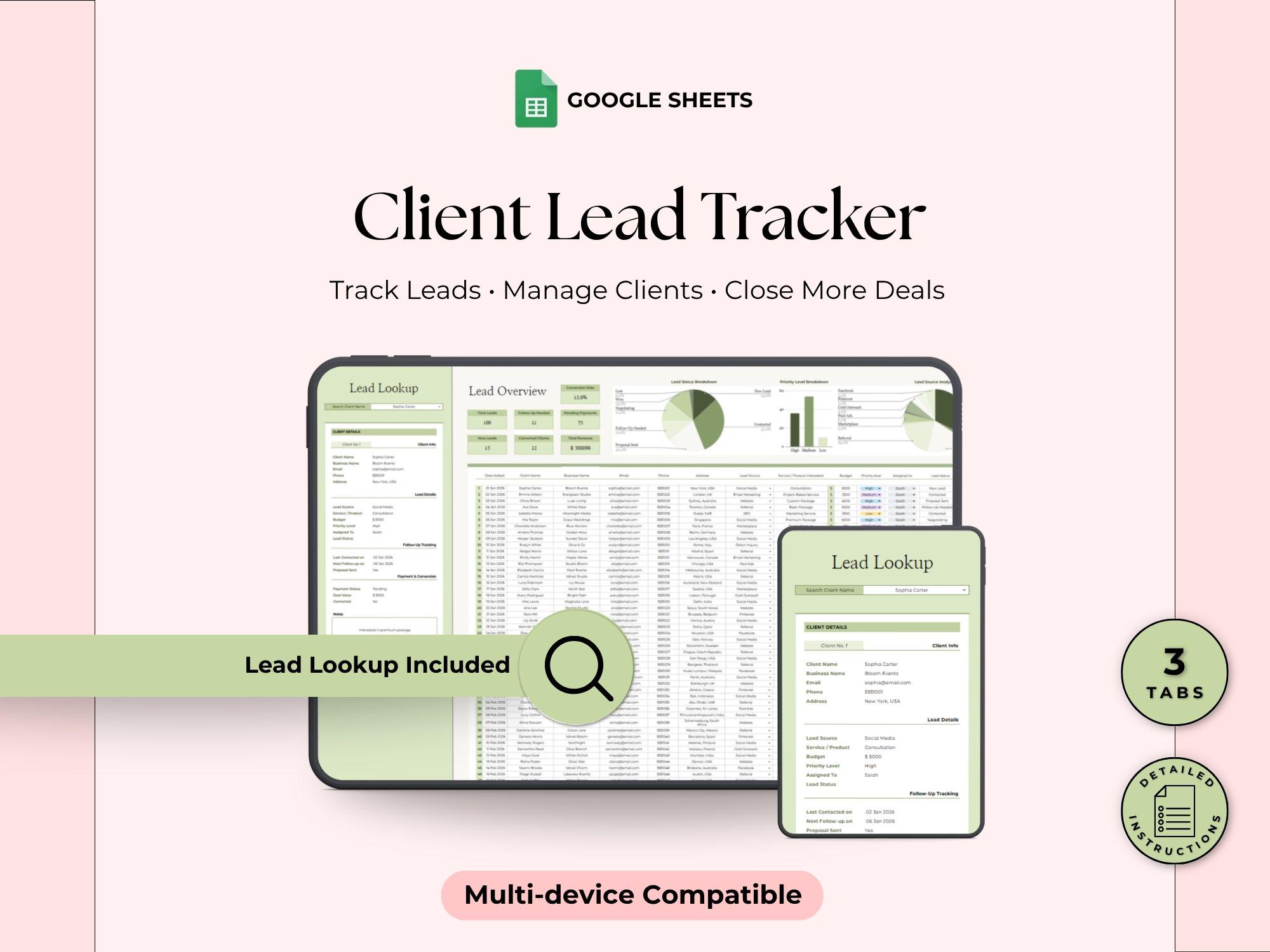 Client Lead Tracker Spreadsheet Google Sheets CRM Template for ...