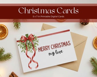 Tarjeta navideña imprimible para pareja, él, ella, novio, novia, esposo, esposa, pareja, 5x7, descarga digital, tarjeta de amor, regalo romántico para las fiestas.