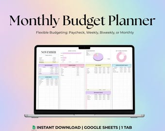Planificador de presupuesto Hojas de cálculo de Google Mensual Quincenal Semanal Cheque de pago Rastreador de gastos Finanzas simples Plantilla digital Panel de control Pastel