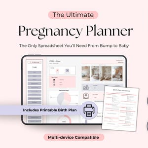 Digital Pregnancy Planner Google Sheets Spreadsheet New Mom Pregnancy Journal Baby Shower Printable Birth Plan Postpartum & Registry Planner