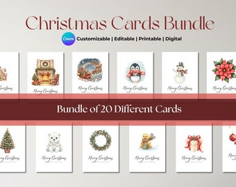 Tarjeta navideña imprimible Canva editable personalizable digitalmente conjunto de 20 plantillas de acuarela minimalistas paquete instantáneo
