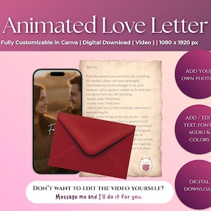 Editable Animated Love Letter Canva Template Romantic Video Gift for Him or Her Digital Love Note for Anniversary, Valentine’s Day, Wedding