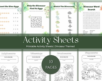Hojas de actividades de dinosaurios para niños Hojas de trabajo de dinosaurios imprimibles Juegos de aprendizaje para preescolar y jardín de infantes Laberintos para colorear Búsqueda de palabras para contar