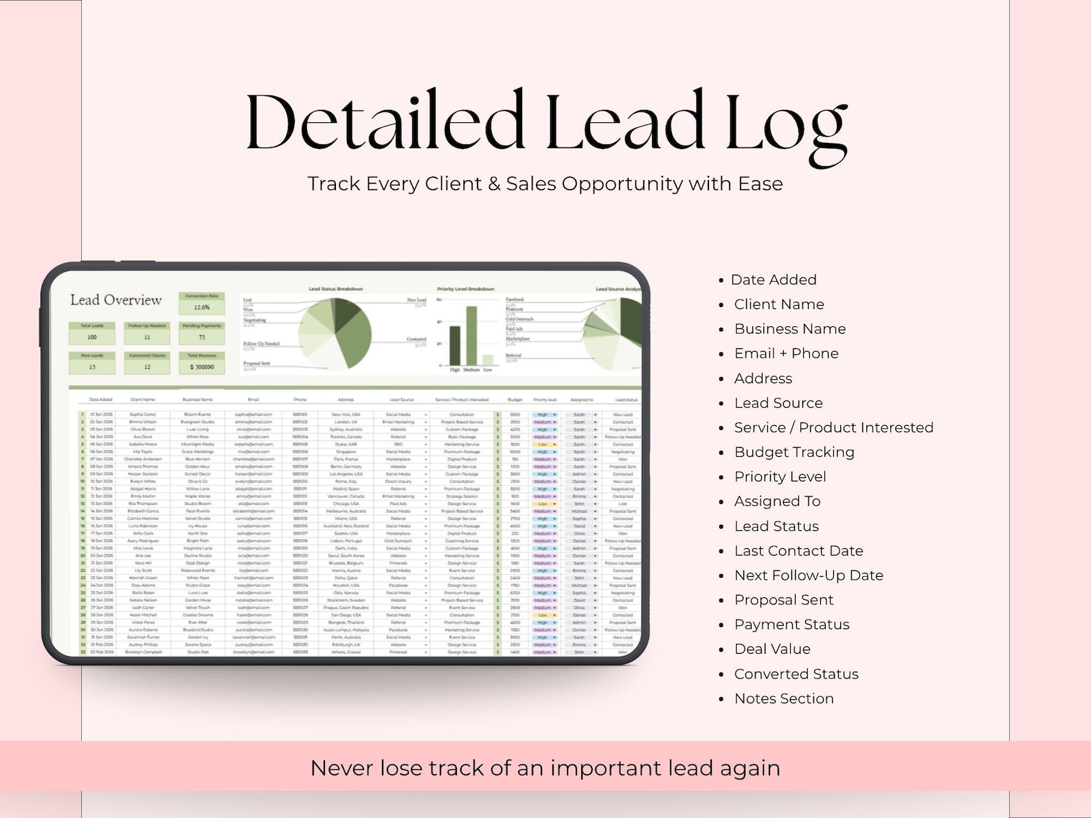 Client Lead Tracker Spreadsheet Google Sheets CRM Template for ...