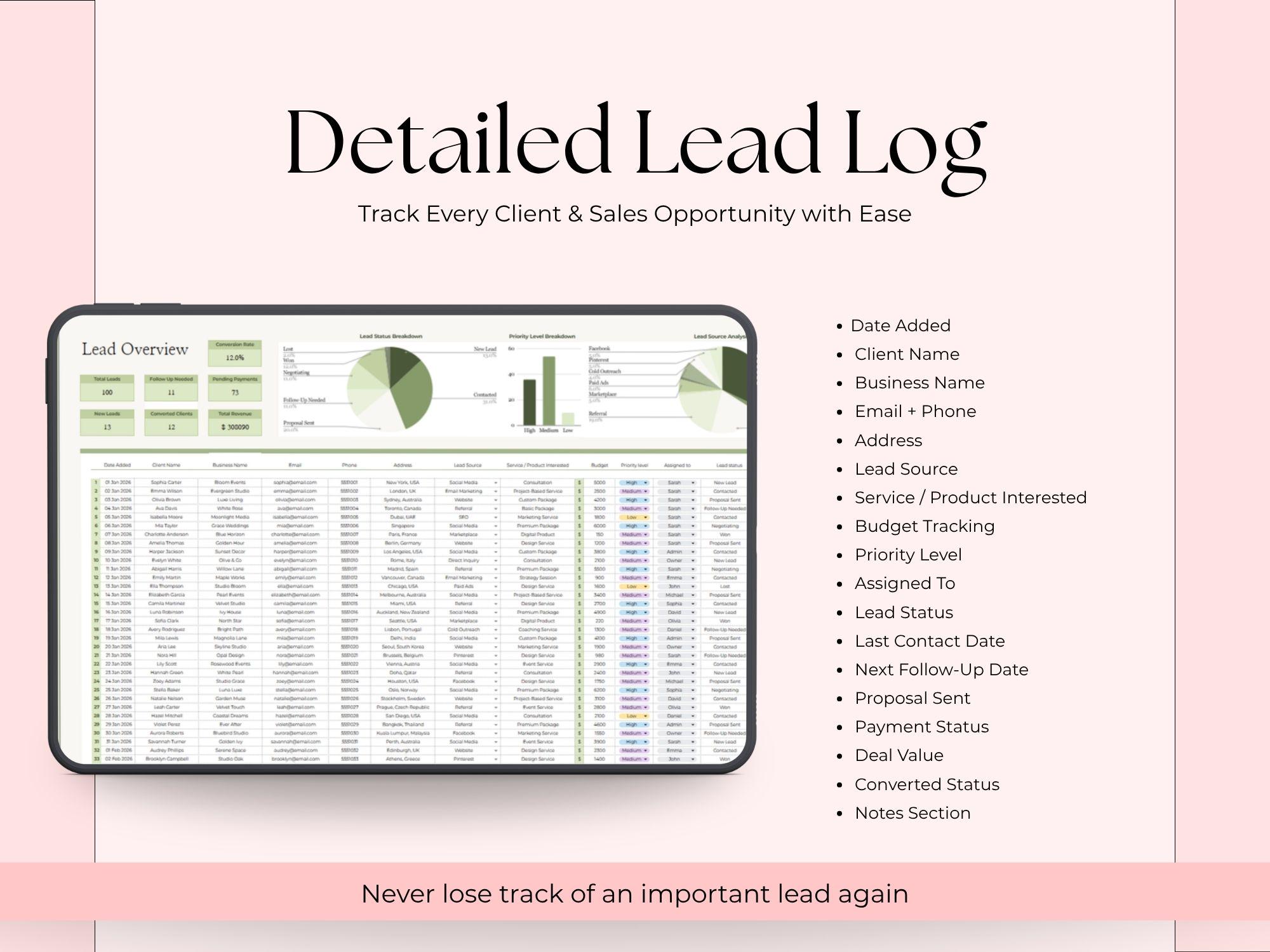 Client Lead Tracker Spreadsheet Google Sheets CRM Template for ...