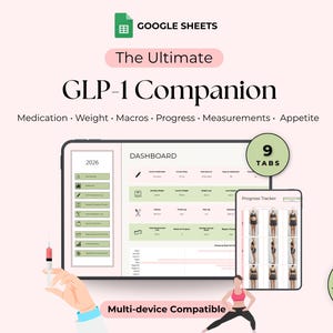GLP1 Tracker Spreadsheet Google Sheets Injection and Weight Loss Monitor Dosage Symptoms Nutrition Macros and Progress Ozempic, Semaglutide