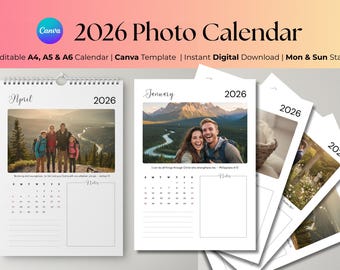 2026 Monthly Photo Calendar with Bible Verses & Notes Canva Template Editable Printable A4 A5 A6 Minimalist Bullet Journal Digital Download