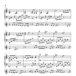 May include: Sheet music with musical notes and symbols, including treble and bass clefs. The notes are arranged in bars, with dynamic markings like "mp" and "f". The music is written in black ink on a white background.